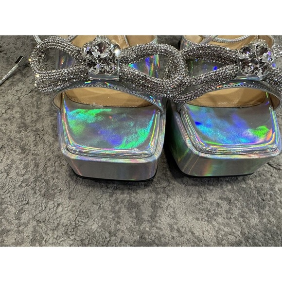 Mach & Mach Double Bow Platform Sandals Heels 38 1/2 STORE MODEL - Picture 4 of 9